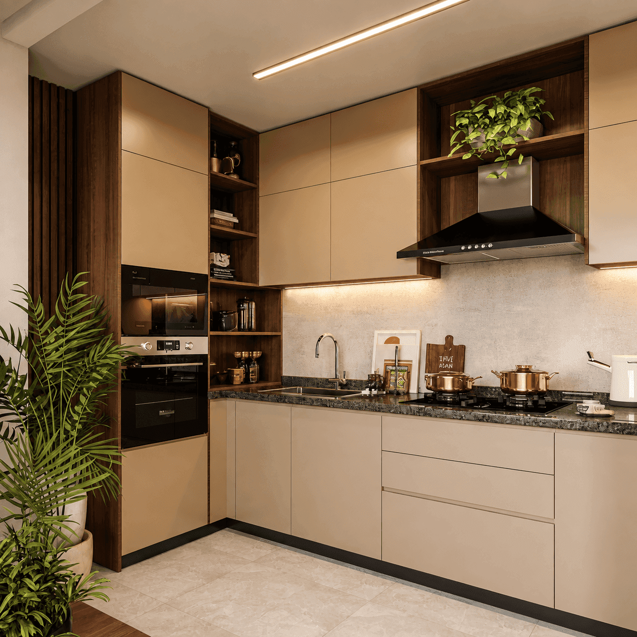 Pastel-themed modular kitchen finishes