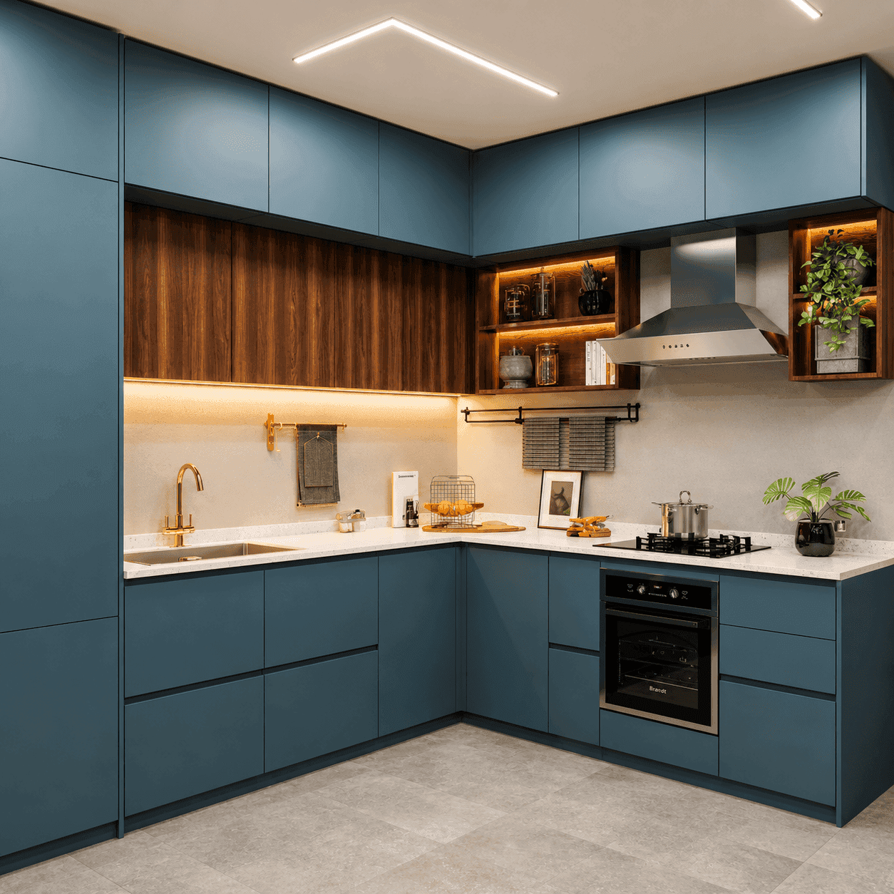 Modular kitchen cabinet and hardware detail