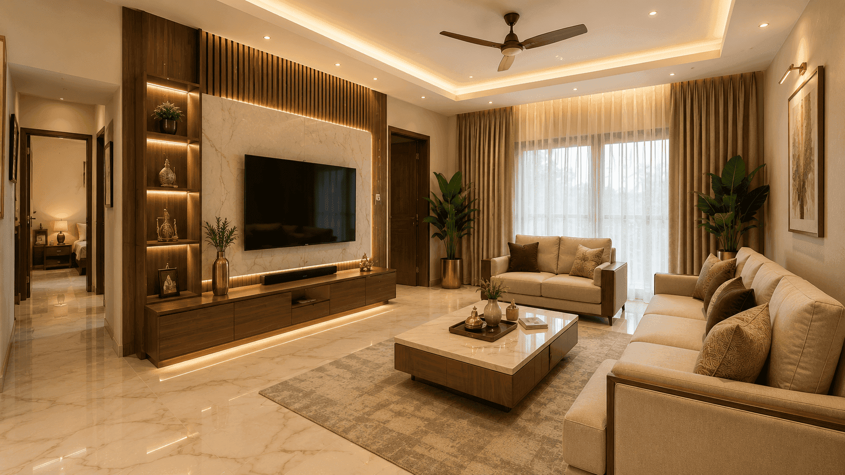 Same Chennai living room after Ainthiram interior design